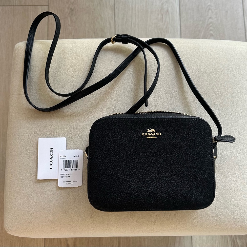 COACH - black leather mini camera crossbody bag